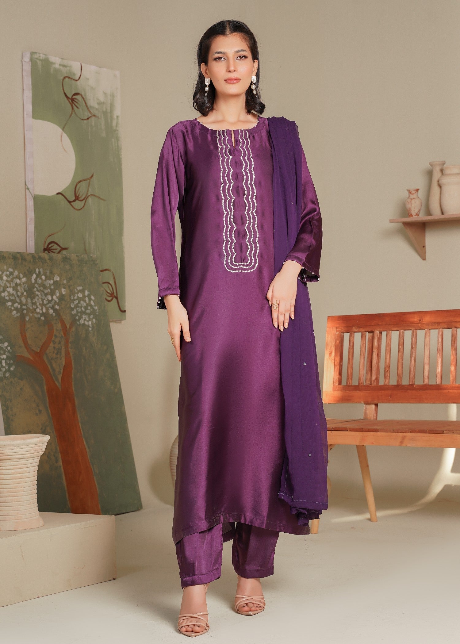 Rangoon Clothing Hania Silken Plum Women 3pcs