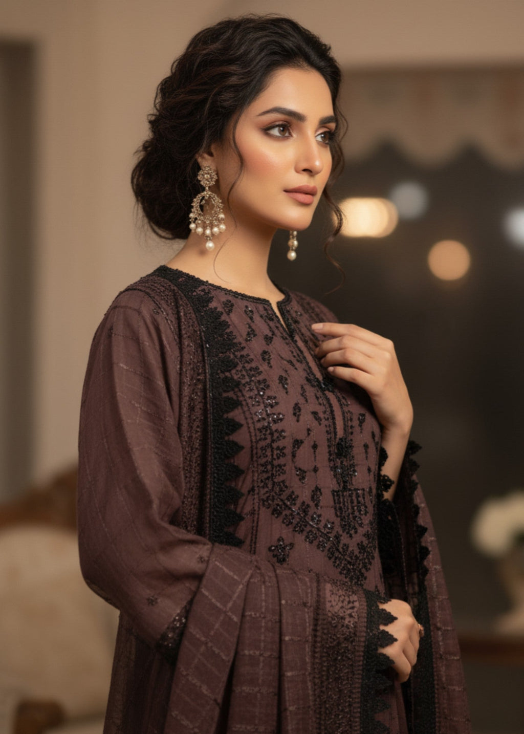 MMG Garments SADA E NAZAKAT| PREMIUM COTTON KURTA SET BROWN MMG 982 Women 3pcs