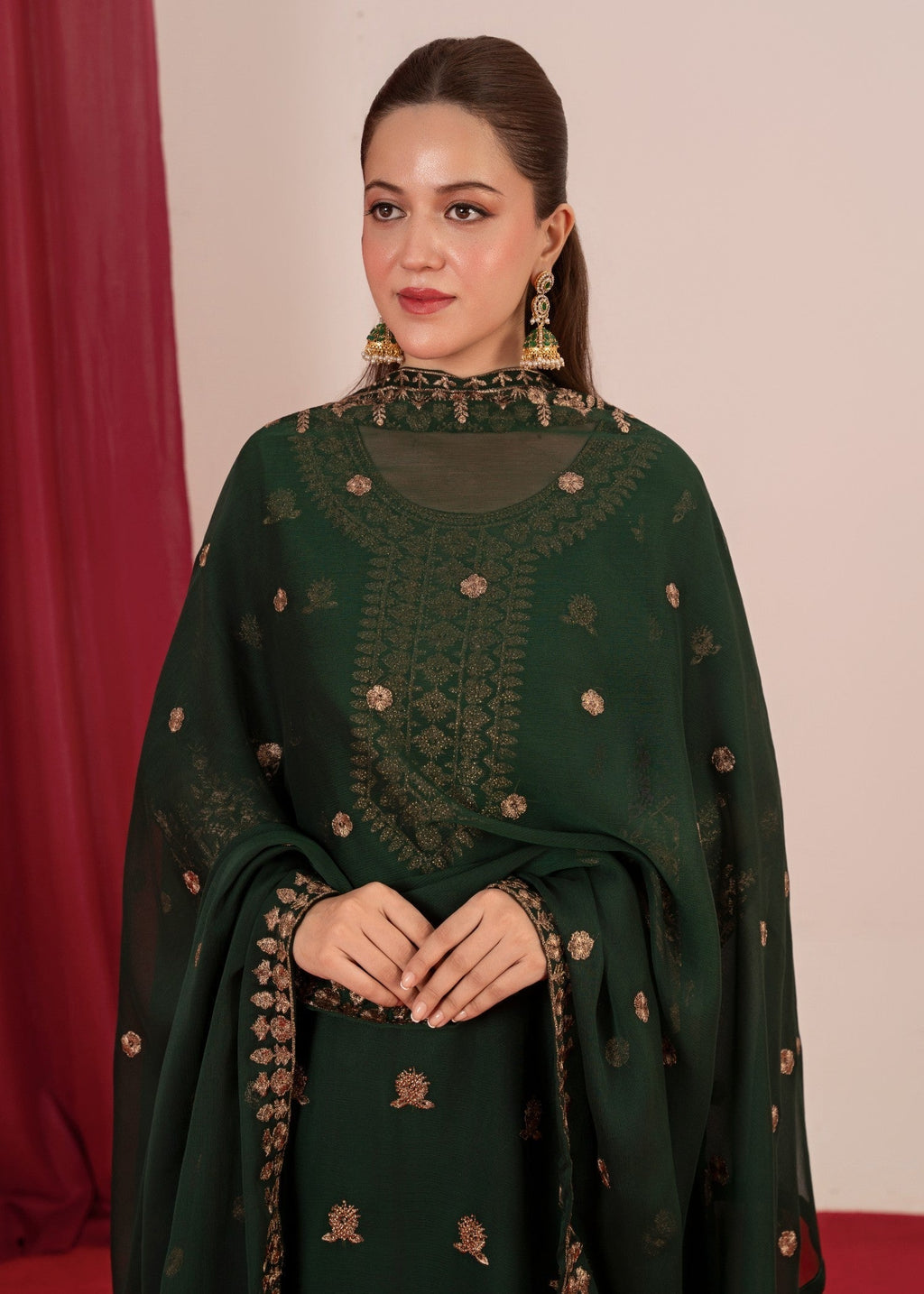 Four Season Boutique YUMNA PLAZZO BOTTLE GREEN Women 3pcs