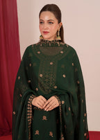 Four Season Boutique YUMNA PLAZZO BOTTLE GREEN Women 3pcs