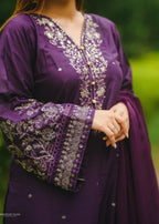 Chaudhary Arts Voilet Embroidered Women 3pcs