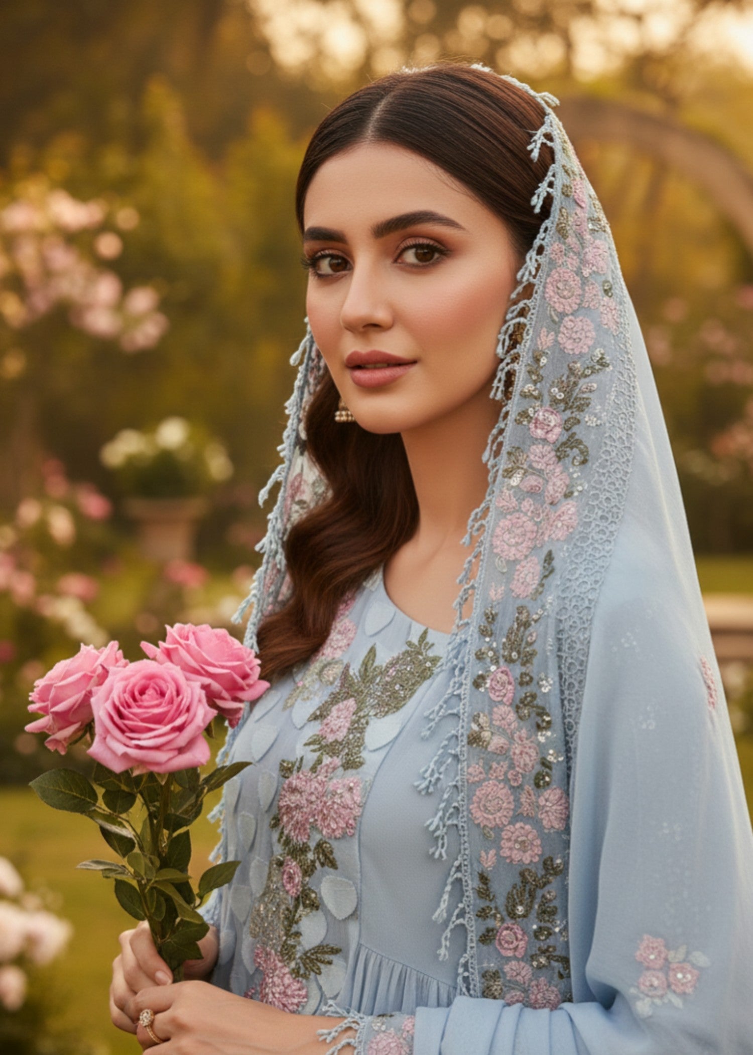 MMG Garments ROYAL WHISPER|LONG LENGTH FROCK POWDER BLUE MMG 1002 Women 3pcs