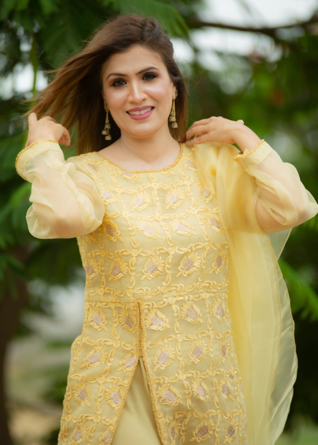 Hayati Collections Organza Suit – Embroidered | Golden Yellow Women 3pcs