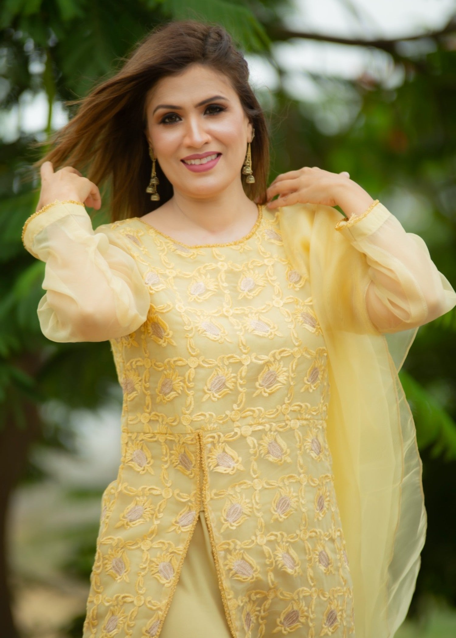 Hayati Collections Organza Suit – Embroidered | Golden Yellow Women 3pcs
