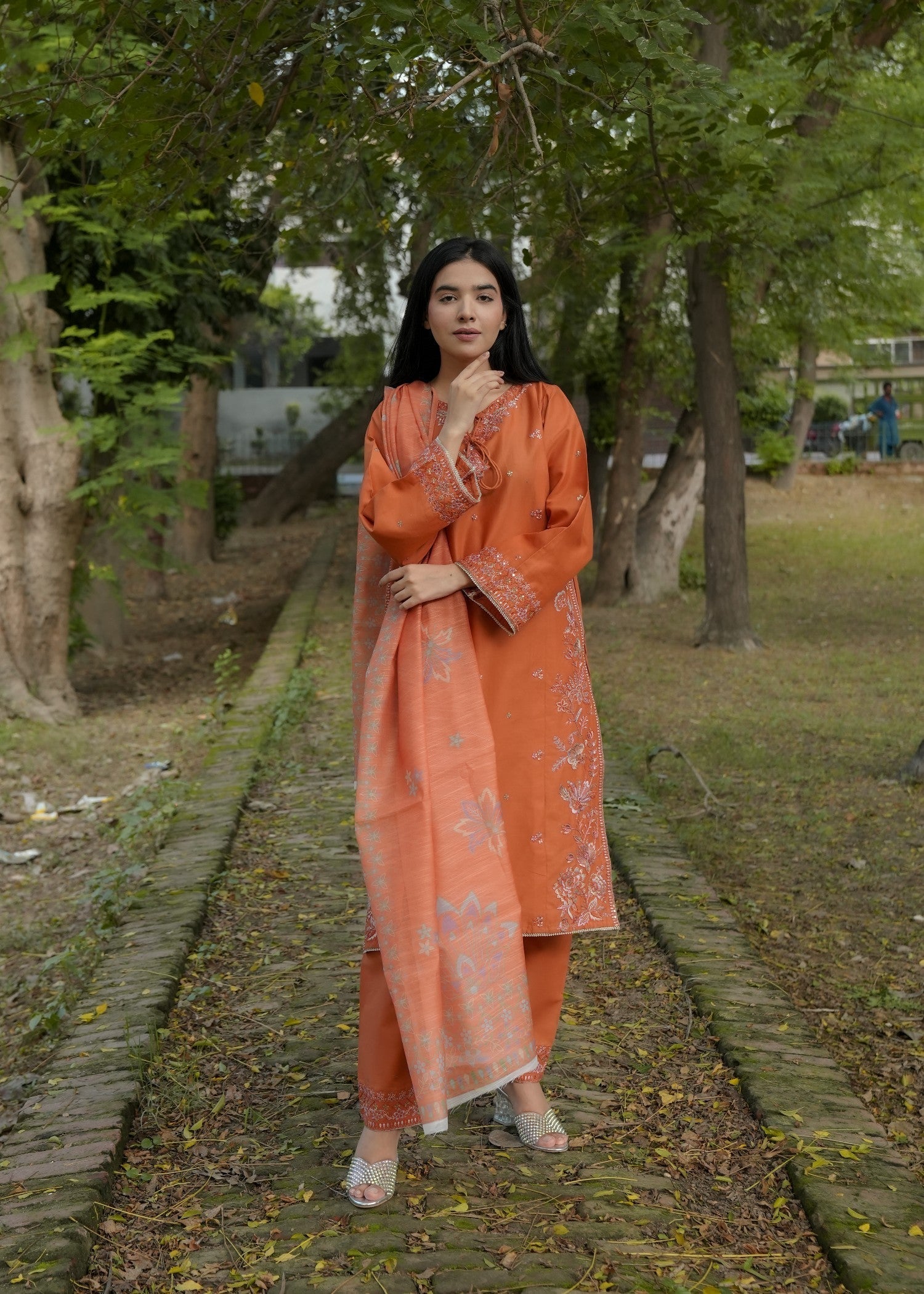 Attirepret – Elegant Rust Cotton Suit Women 3pcs