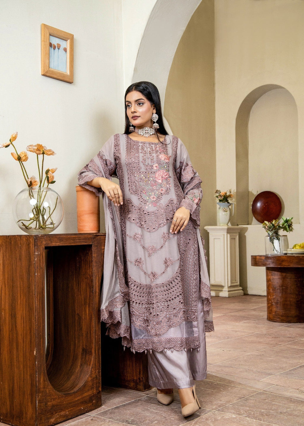 Pehnawa By Bin Akram’s Mauve Rose Pret | Chiffon Kurta Set Women 3pcs