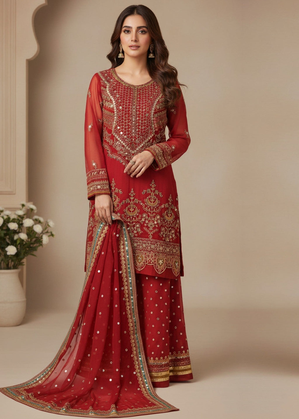 Diara Couture ZEENAT US 595 RED Women 3pcs