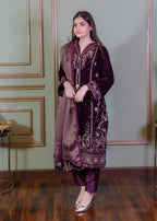 Rangoon Clothing Roshana Plum Velvetine Women 3pcs