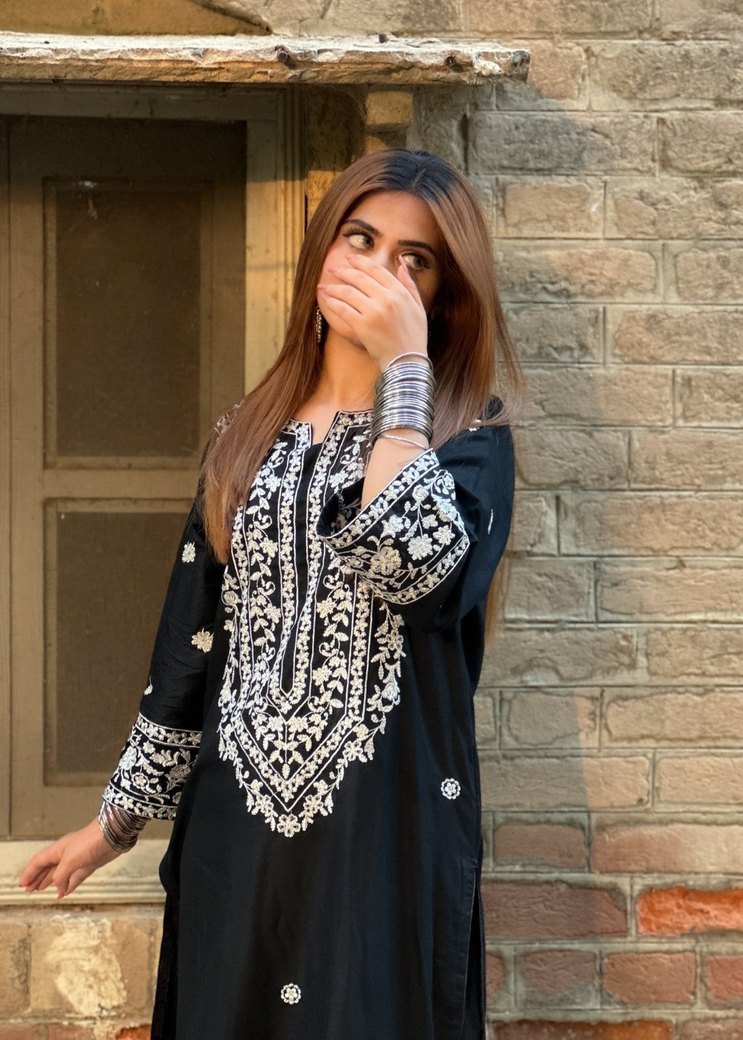 Tehzeeb Libas HINA BLACK EMBROIDERED Women 2pcs