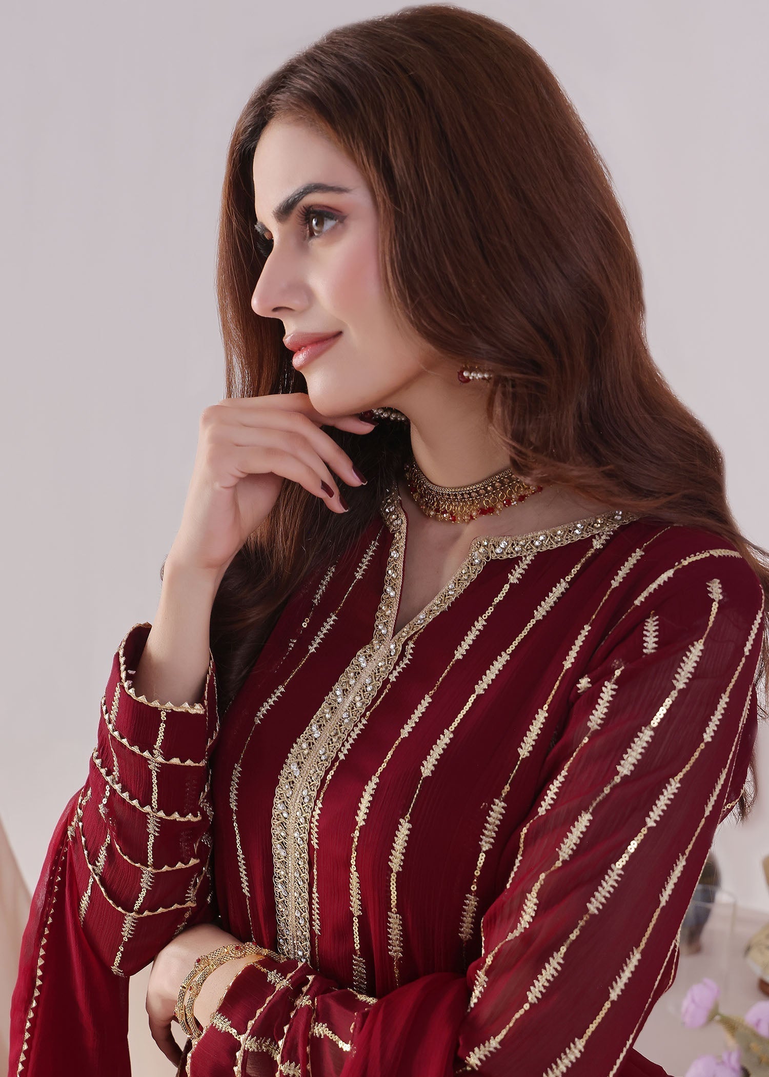 Ayesha Closet SADAF MAROON Women 3pcs