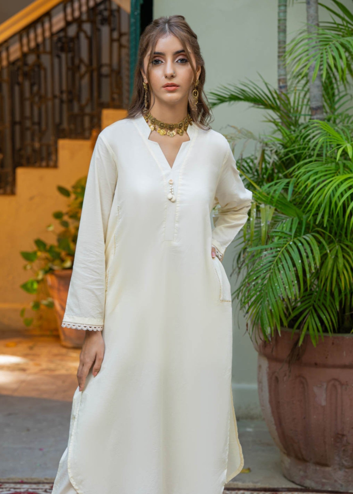 Tng (The Next Generation) Mizaaj Co Ord Set | Off White Women 2pcs