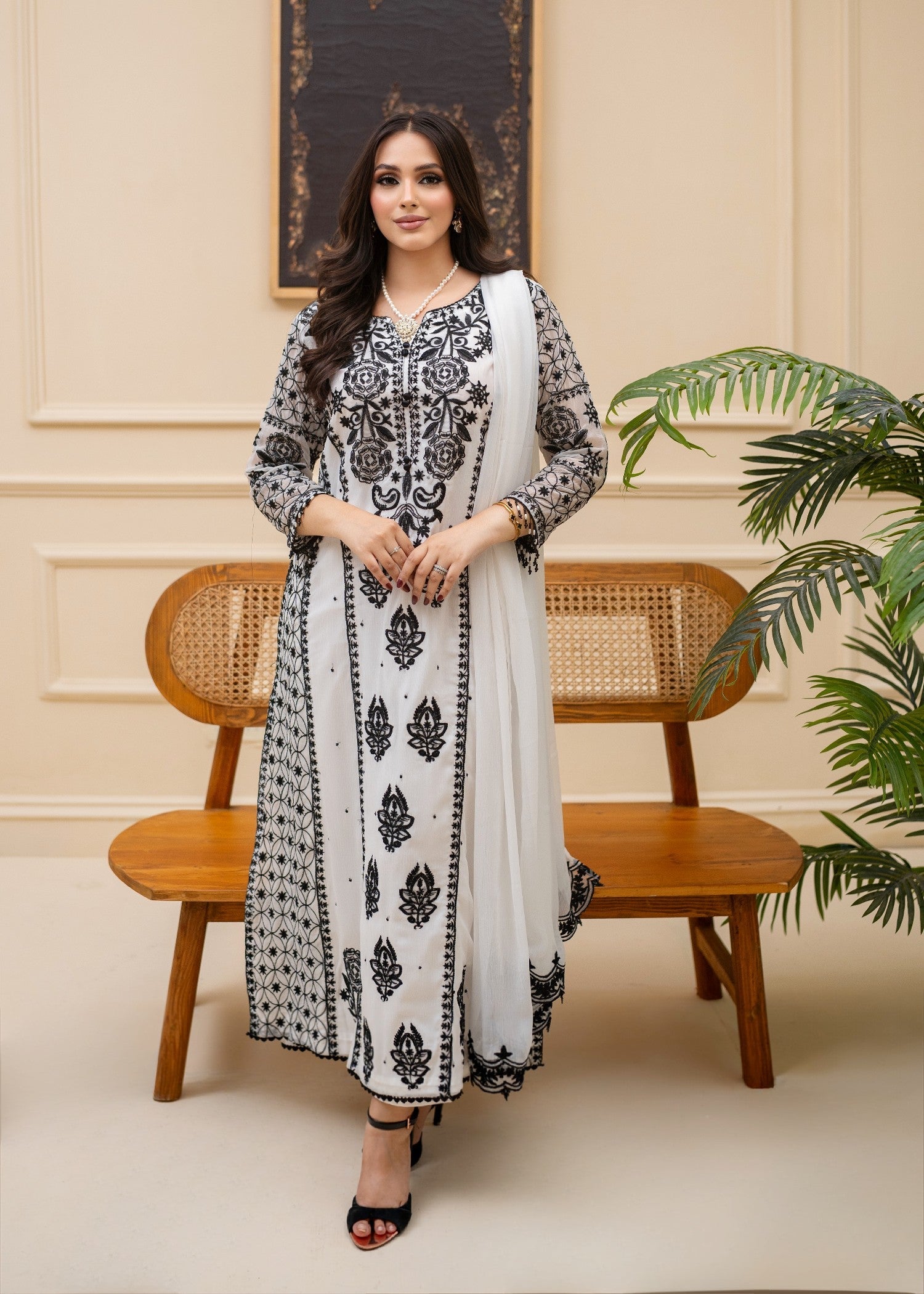 Alyssa WHITE CHIFFON SUIT ALL310 Women 3pcs