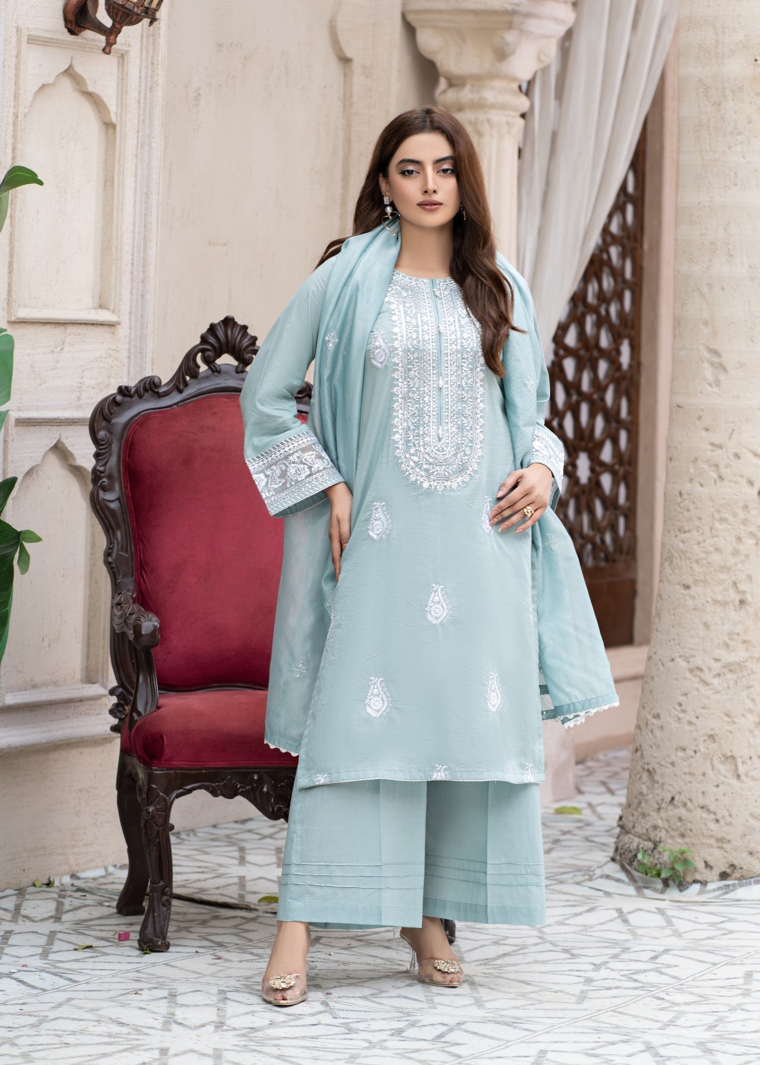 Madame Embroidered Lylic Suit 2756 Women 3pcs