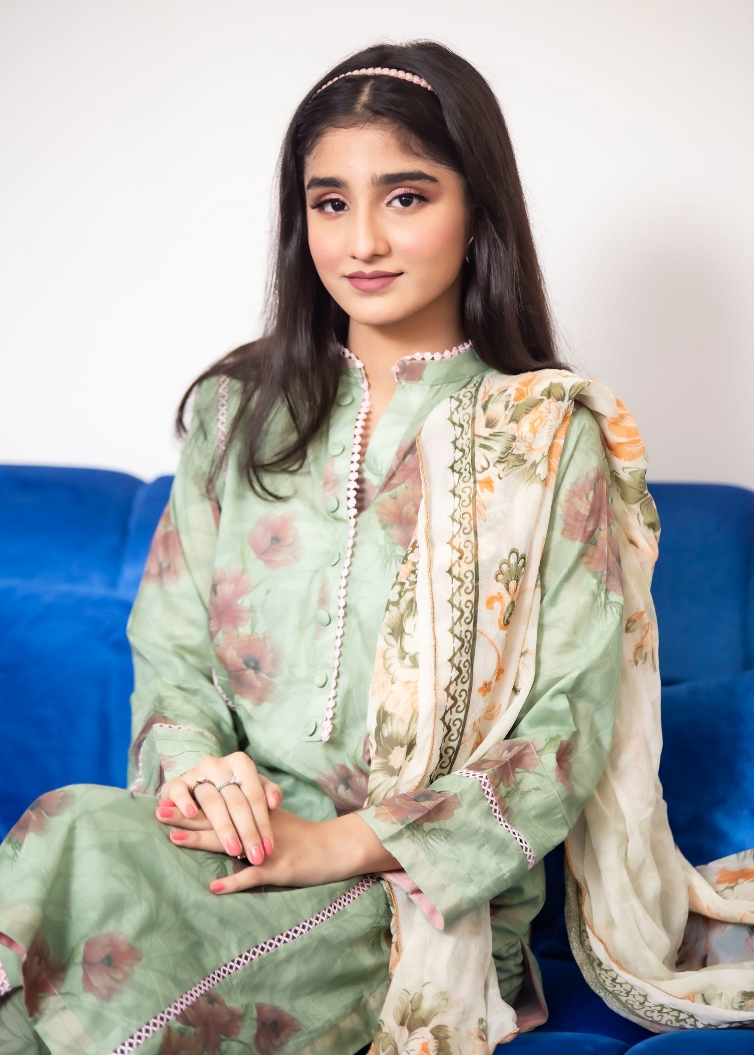 Hayati Collections Lawn | with Chiffon Dupatta | Tea Green Women 3pcs