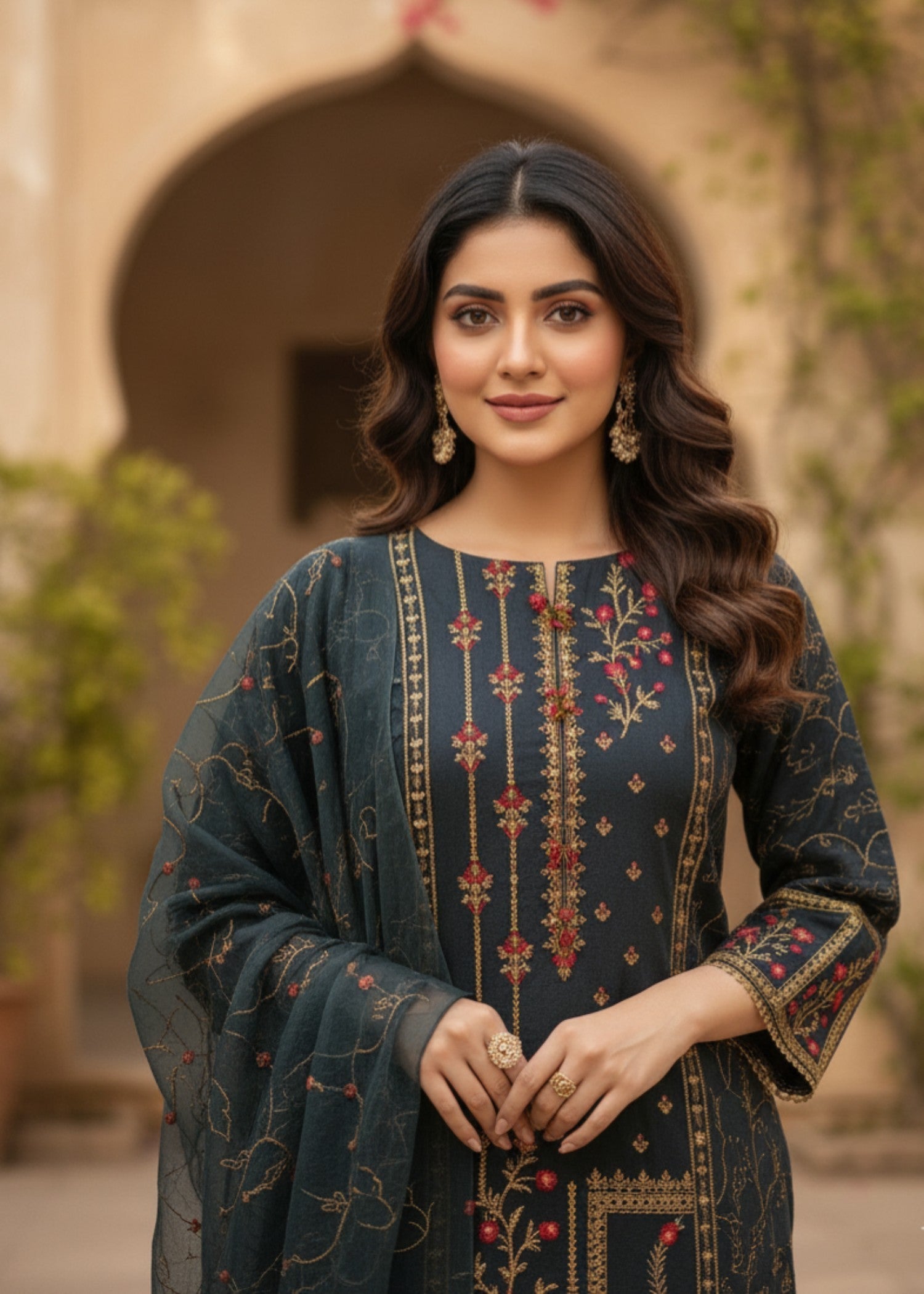 MMG Garments NOOR E KHADDAR| KHADDAR EMBROIDERED KURTA SET DARK GREY MMG 813 Women 3pcs