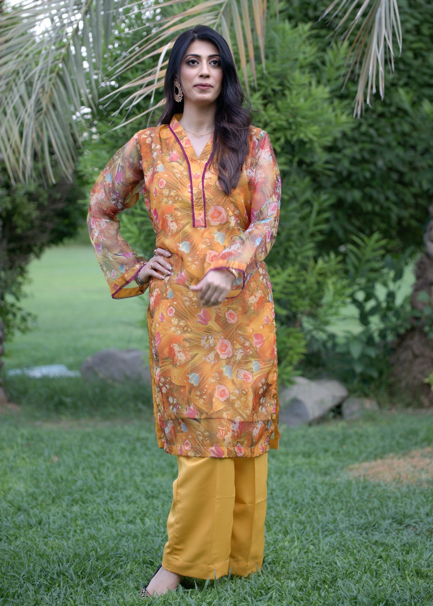Hayati Collections Organza Printed | Suit | Saffron Women 2pcs