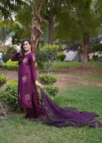 Suits By Sadia PURPLE SILK Women 3pcs
