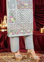 Waniya Awais WAS 177 Steel Grey Stitched Women 3pcs