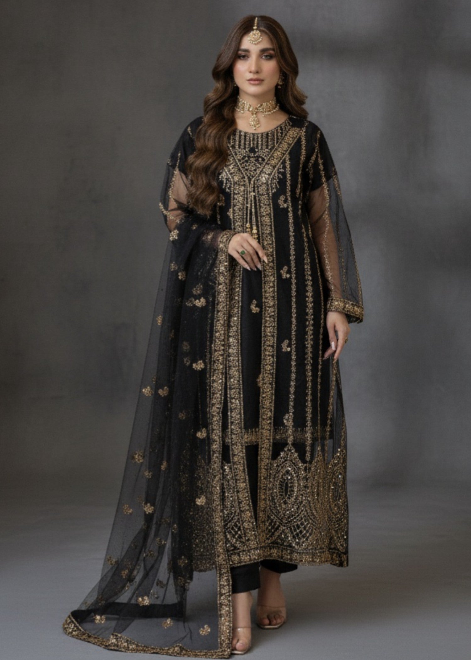 Pehnawa By Bin Akram’s Black Elegance | Net Gown Women 4pcs