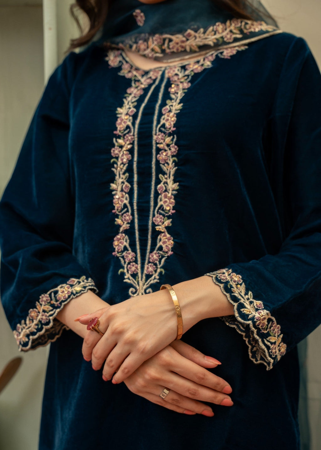 Naaz Couture Velvet Embroidered Suit Teal Women 3pcs