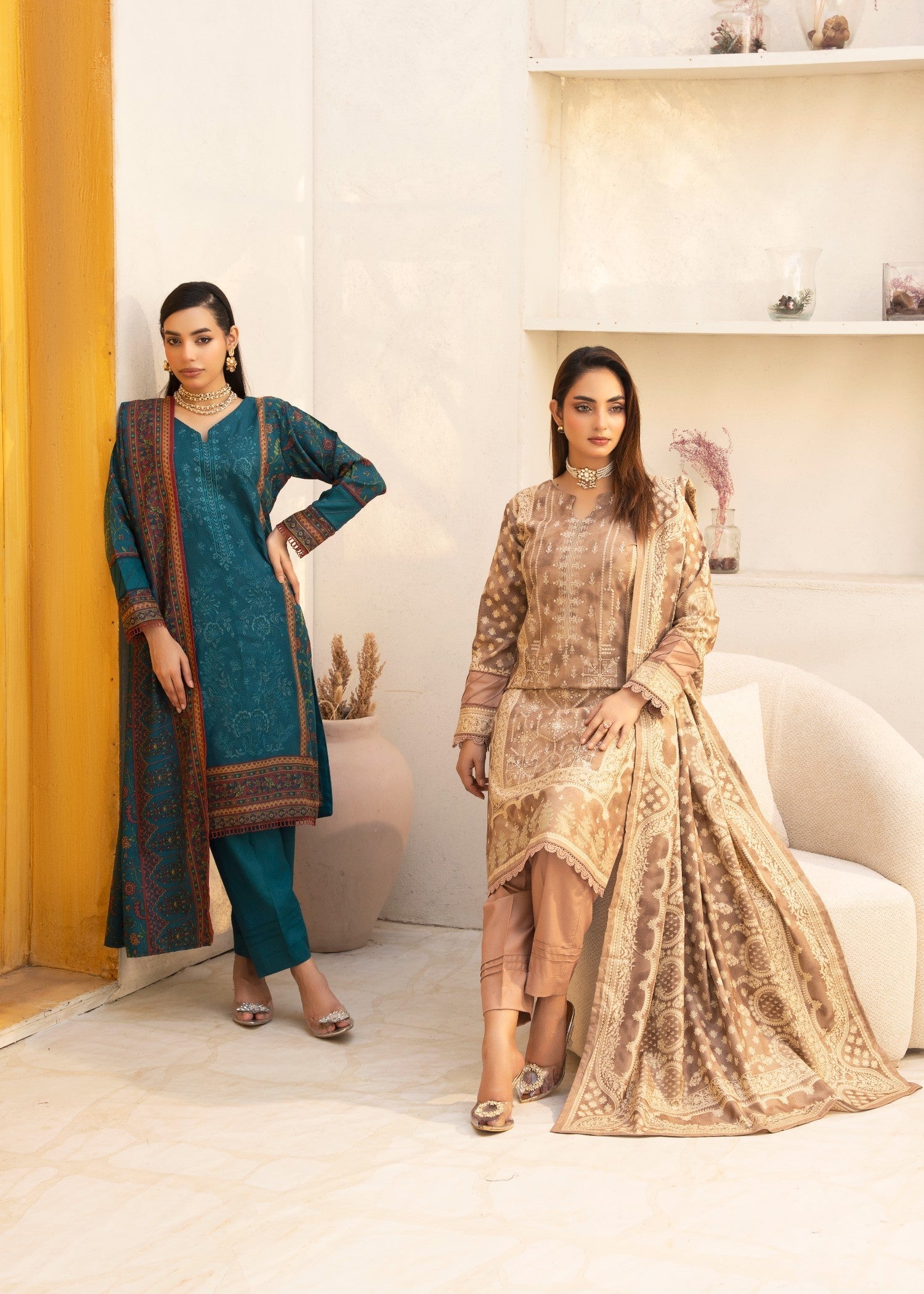 Designer Rack digital print embraided Dhanak teal Women 3pcs