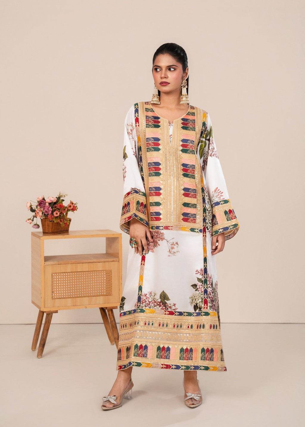 Rajdulari Kareena White Silk Kaftan Women 1pcs