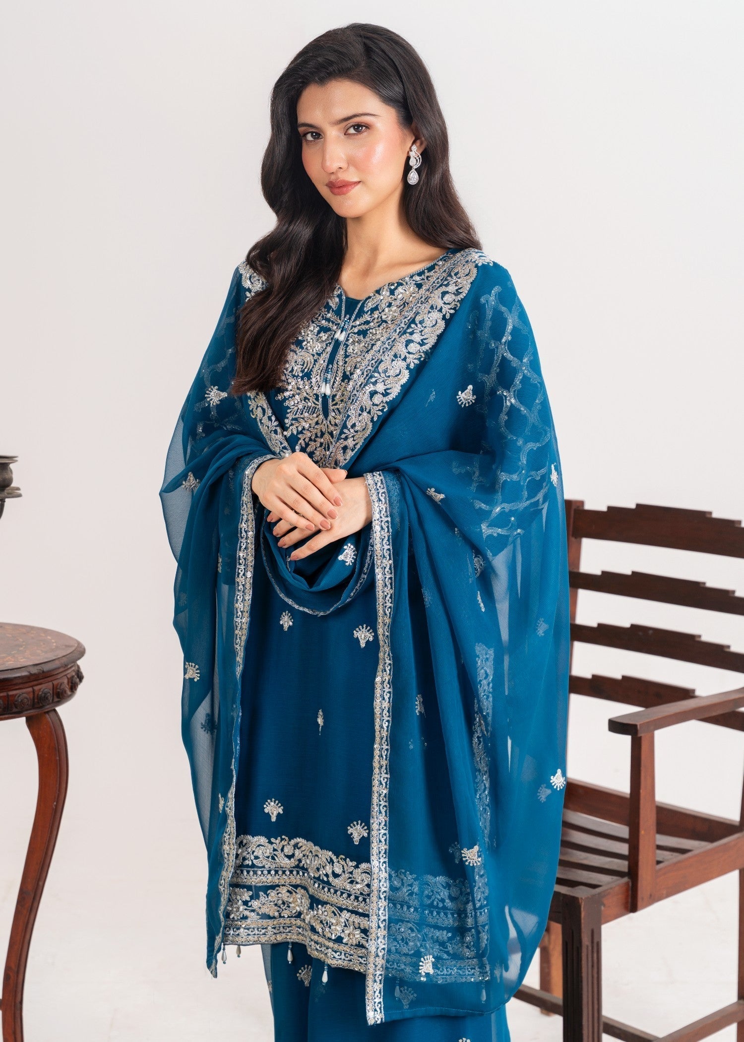Four Season Boutique MEHERBAAN TEAL BLUE Women 3pcs