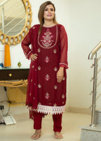 Hayati Collections Chiffon | Embroidered Suit with Dupatta | Maroon Women 3pcs