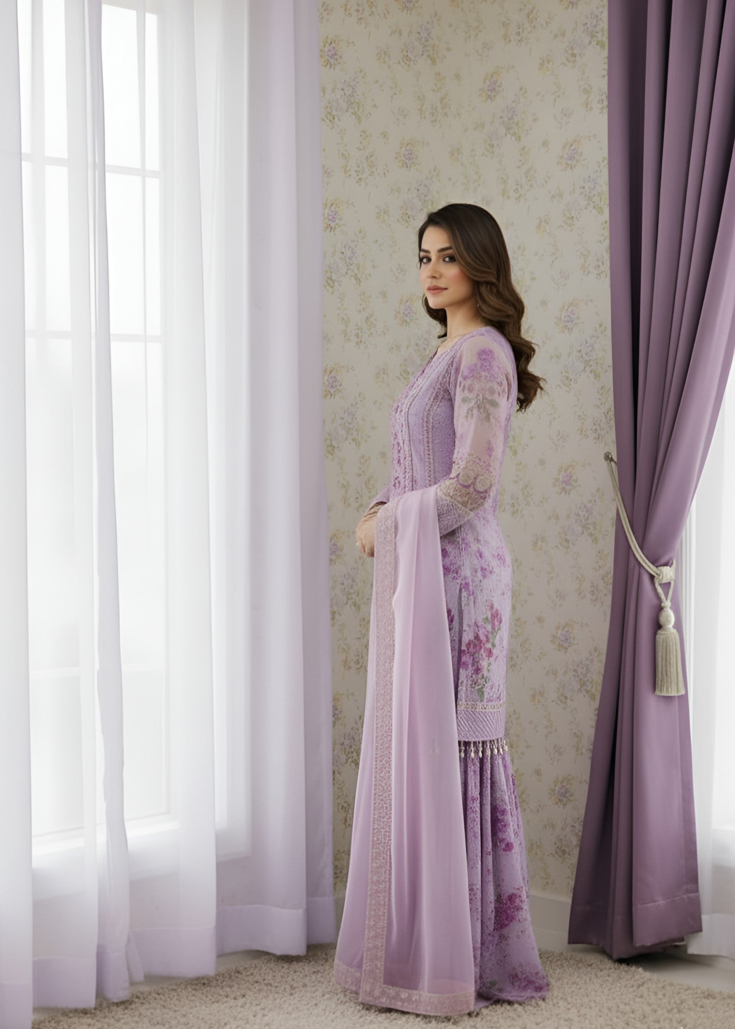 Pehnawa Fashion Printed shirt organza Women 3pcs