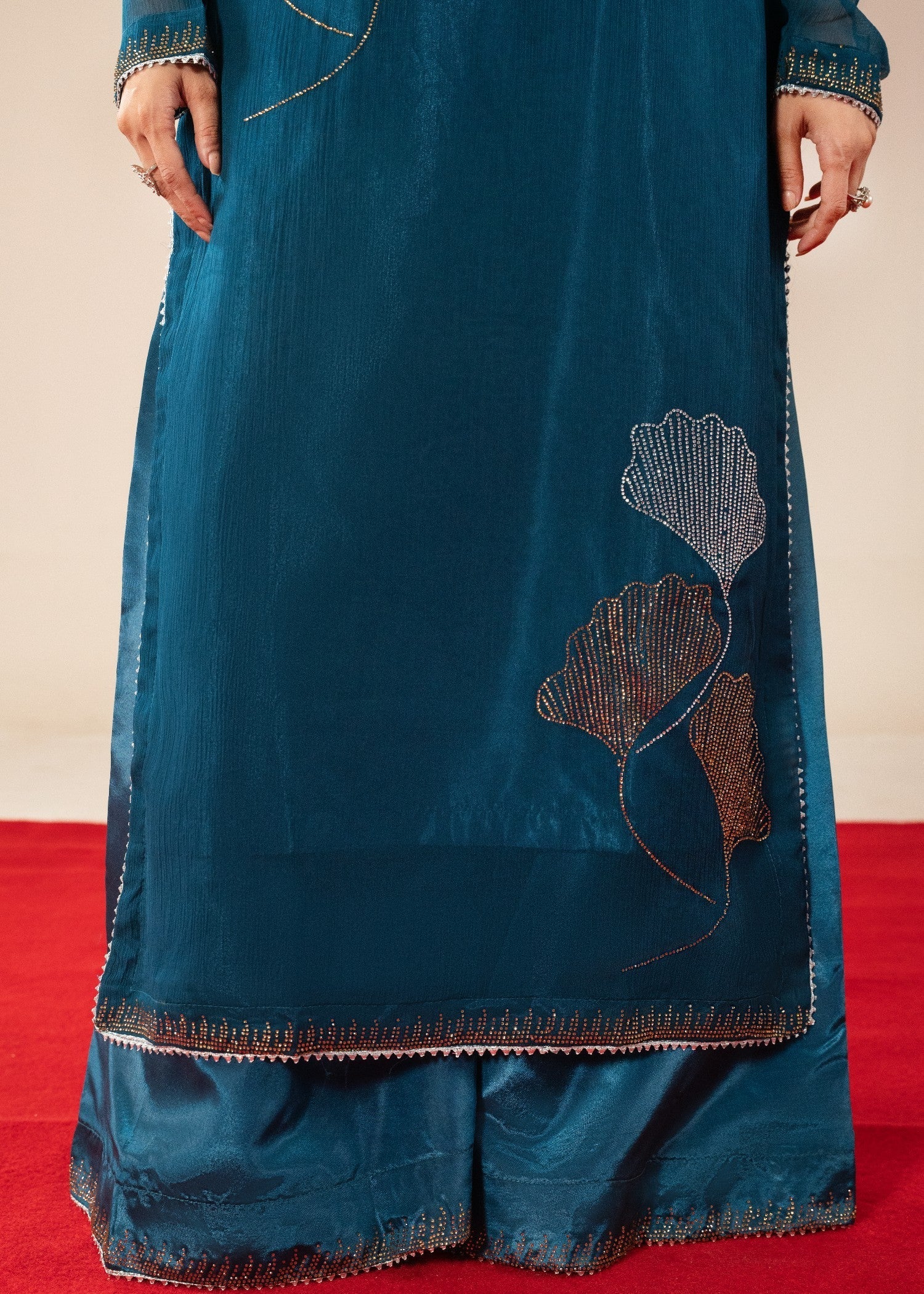 Maira Fashion Teal Studded Rhinestone Kurta Set Women 3pcs