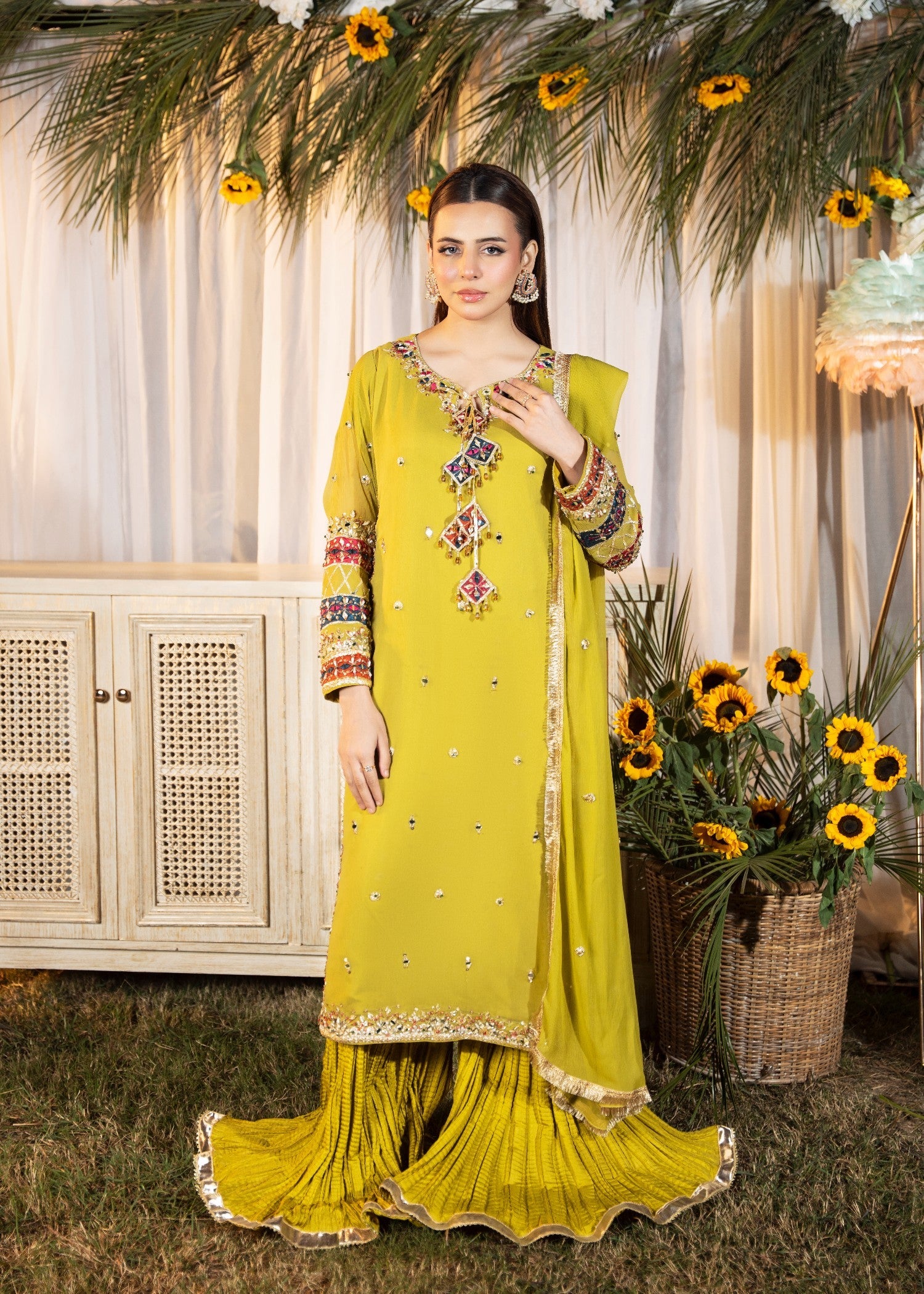 Maira Fashion Yellow Green Crush Sharara 71 Women 3pcs