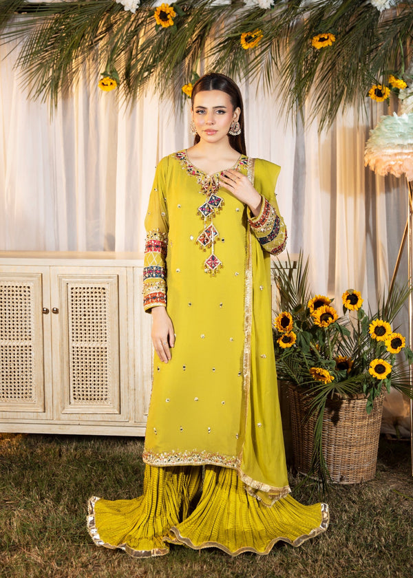 Maira Fashion Yellow Green Crush Sharara 71 Women 3pcs