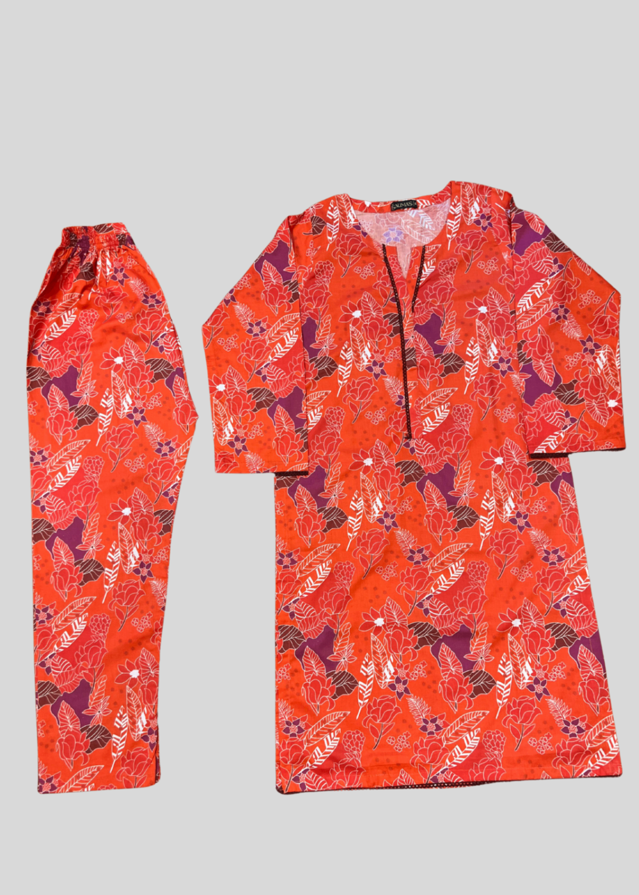 Salimas Women’s Stitched Lawn Suit – Red with Multicolor Floral Print Women 2pcs