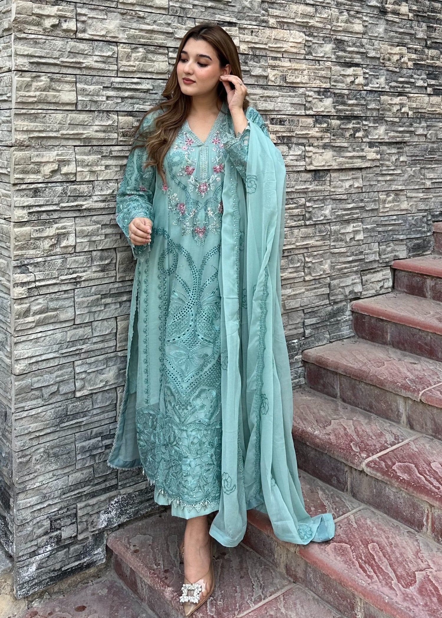 Pehnawa By Bin Akram’s Aqua Glow Pret | Chiffon Kurta Set Women 3pcs