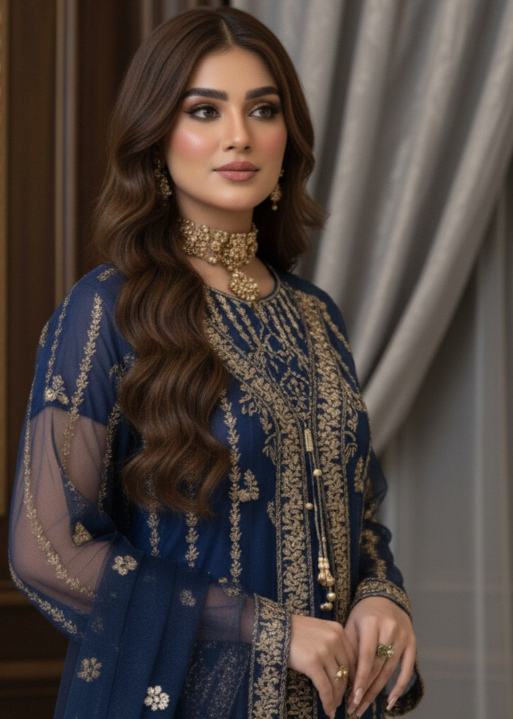 Pehnawa By Bin Akram’s Blue Elegance | Net Maxi Women 4pcs