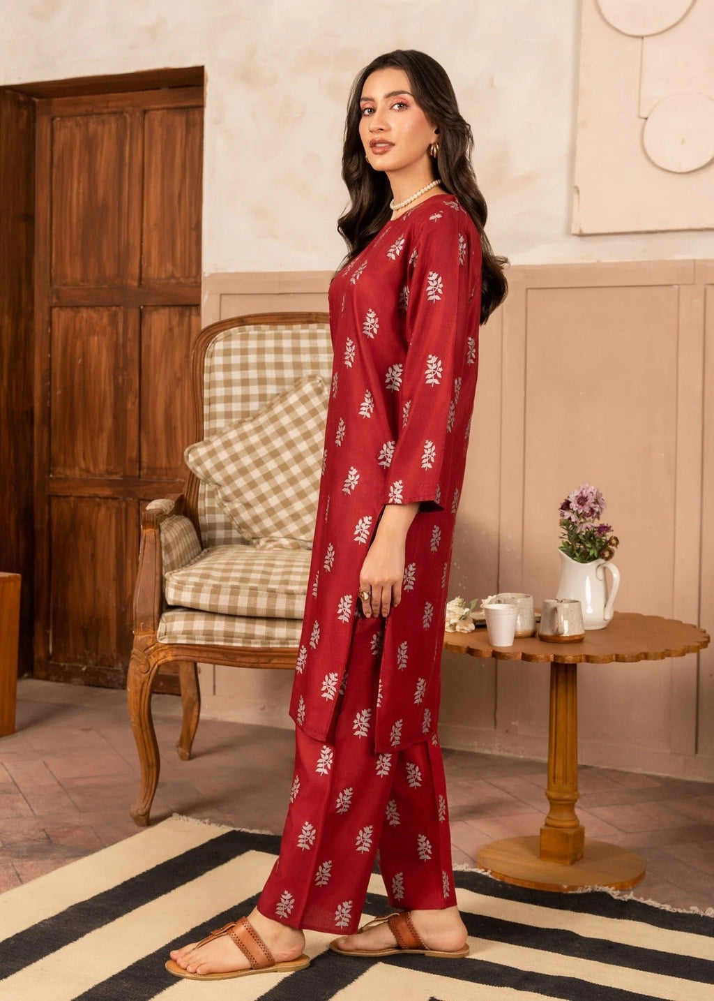 Chaudhary Arts Saleha mahroon printed Women 2pcs