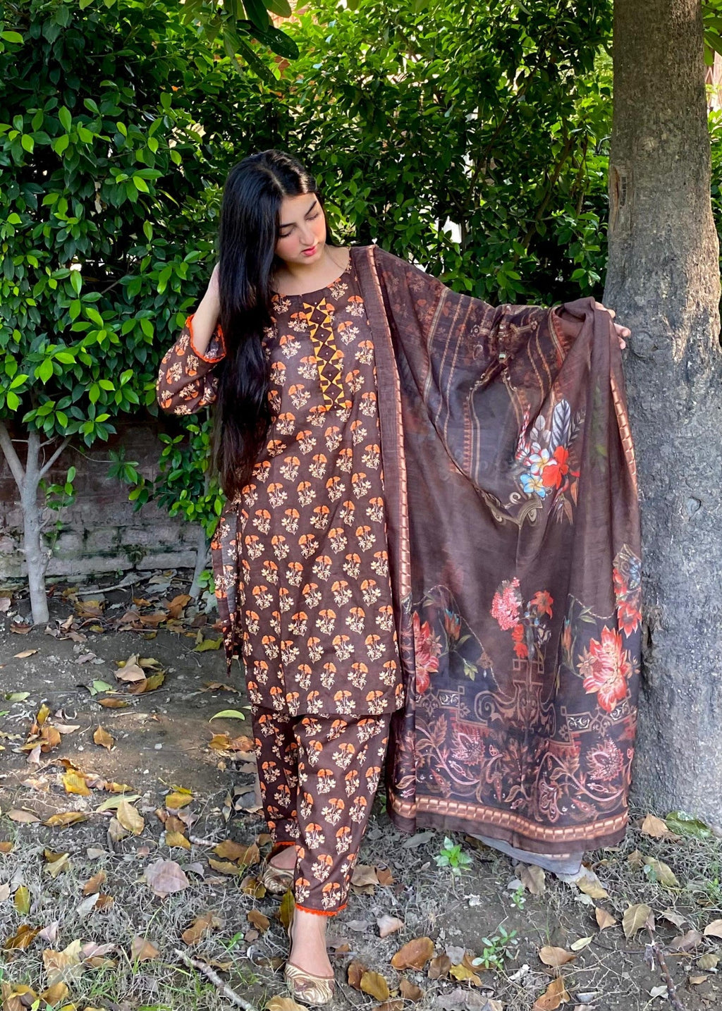 Namal Zara Ltd Brownish Mini Floral Co Ord Set Lawn Women 3pcs