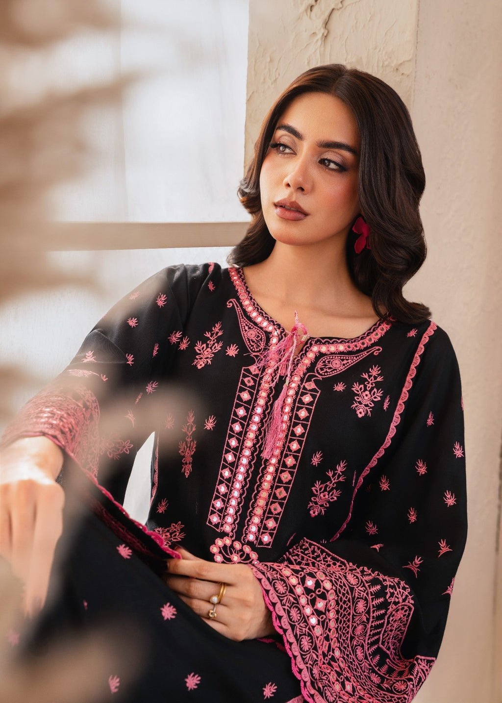 Tehzeeb Libas BLACK ROSE EMBROIDERED Women 2pcs