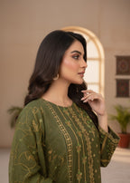 MMG Garments NOOR E KHADDAR| KHADDAR EMBROIDERED KURTA SET OLIVE GREEN MMG 813 Women 3pcs