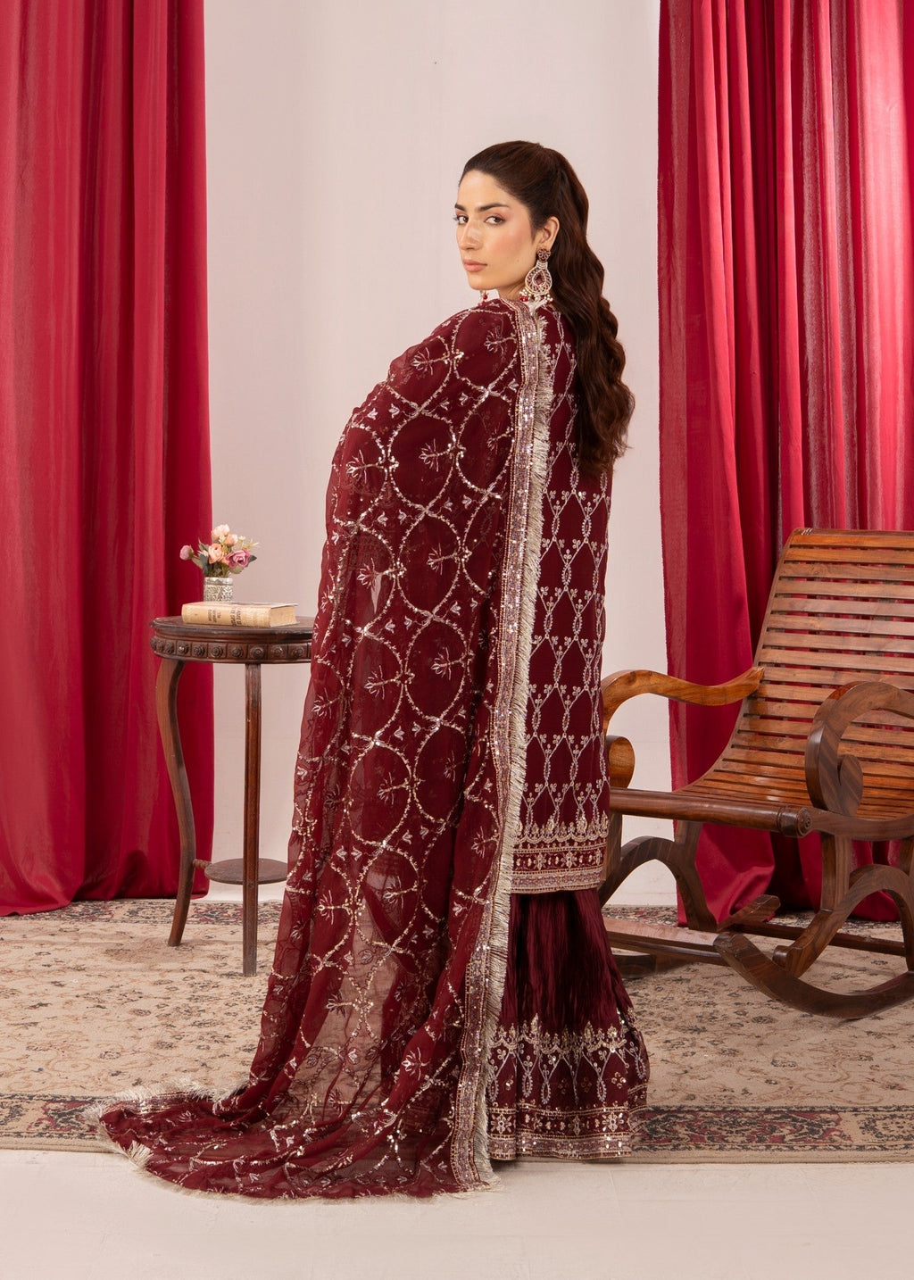 Four Season Boutique SAJAL CRUSH PLAZZO MARRON Women 3pcs