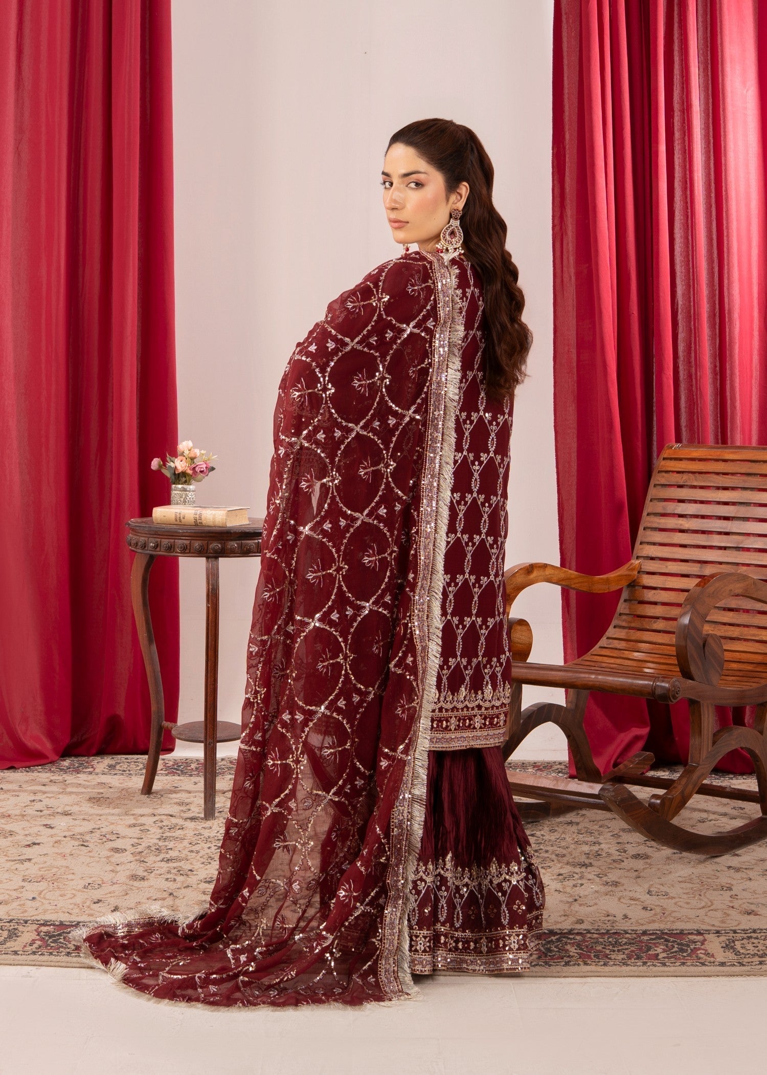 Four Season Boutique SAJAL CRUSH PLAZZO MARRON Women 3pcs