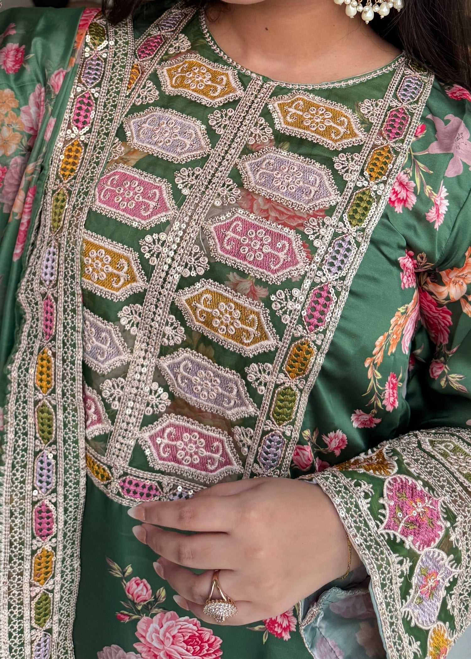 Suits By Sadia IMAAN SILK GREEN Women 3pcs