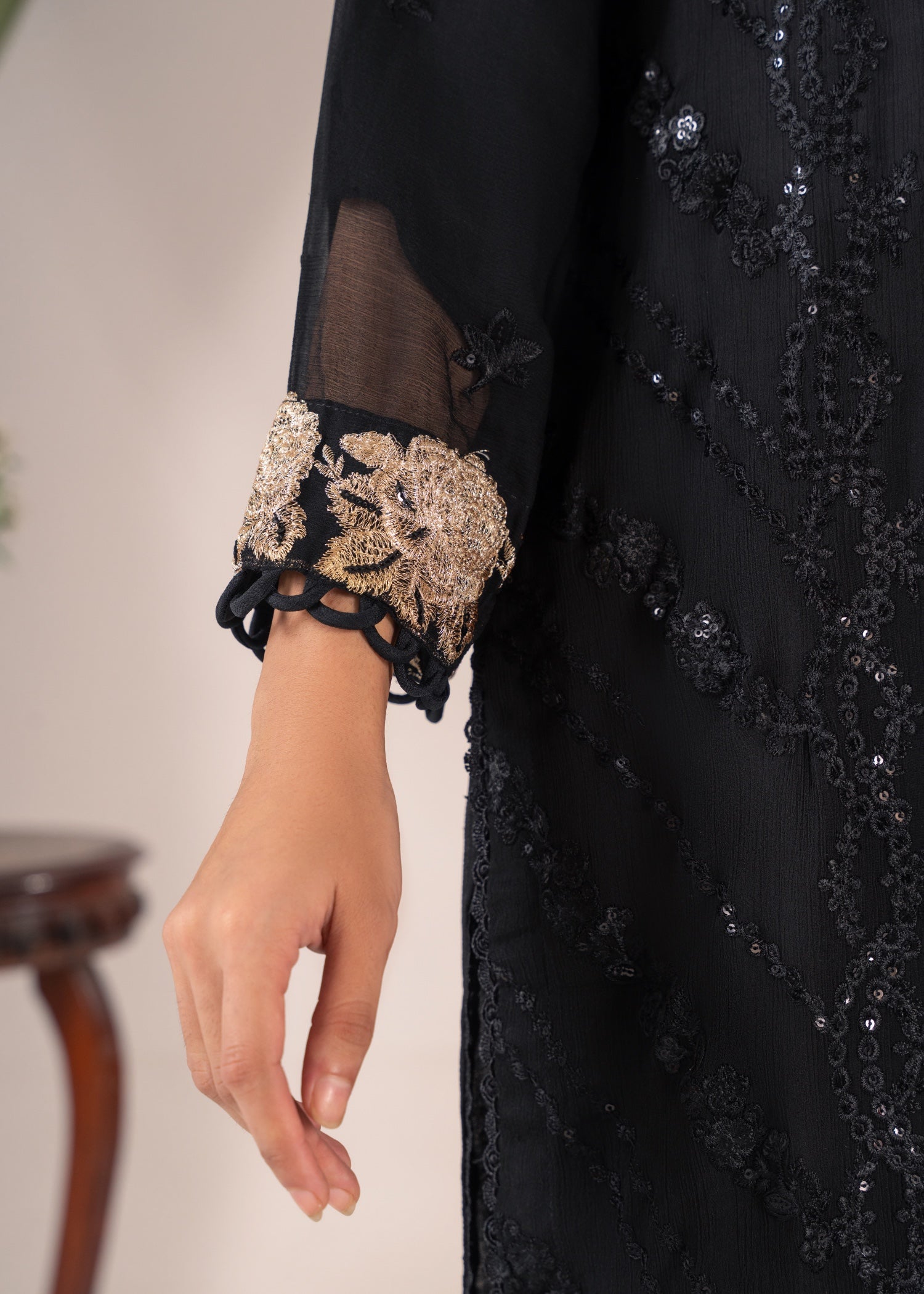 Pehnawa Fashion Crinkle Chiffon Black Women 3pcs