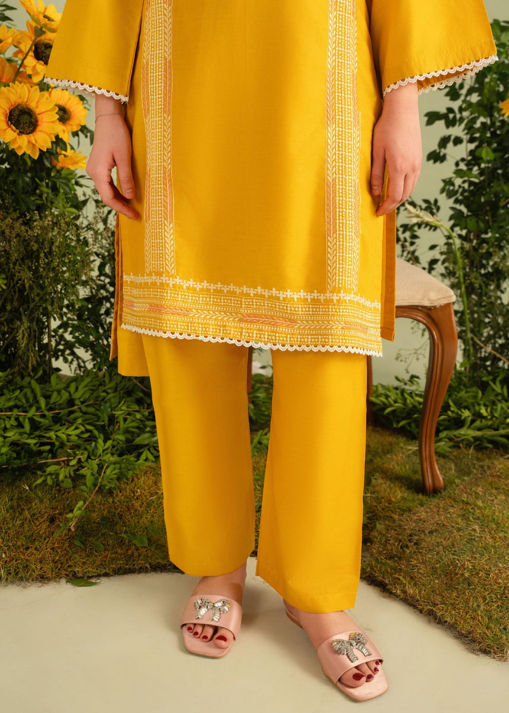 Chaudhary Arts Lime Embroidered Women 3pcs