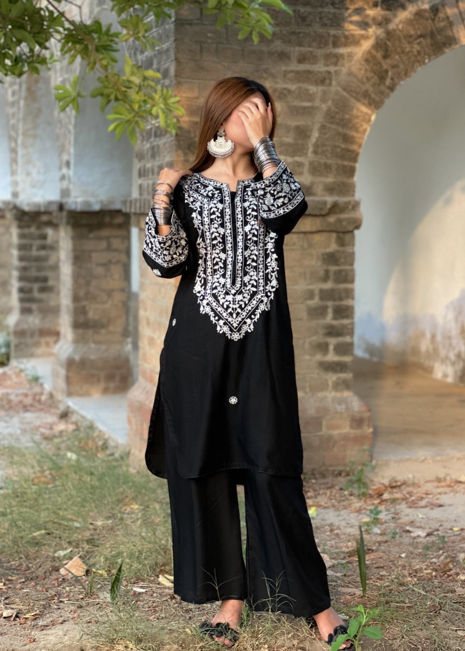 Tehzeeb Libas HINA BLACK EMBROIDERED Women 2pcs