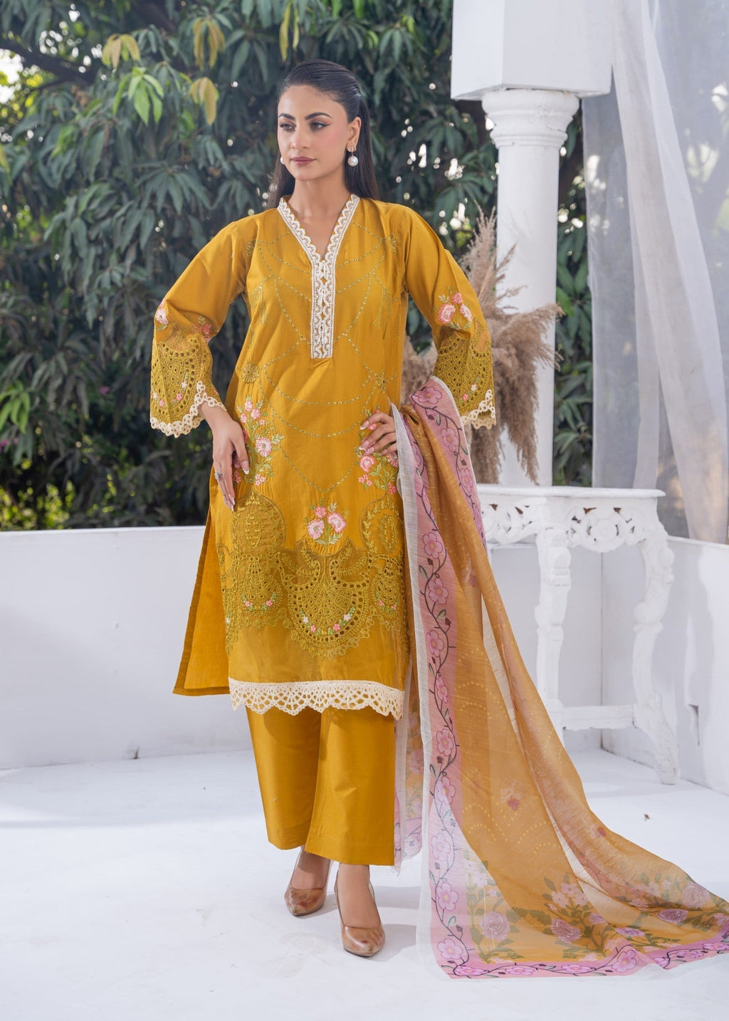Sajfi Closet Luxury Cotton Stitched for Women | Mustard Women 3pcs