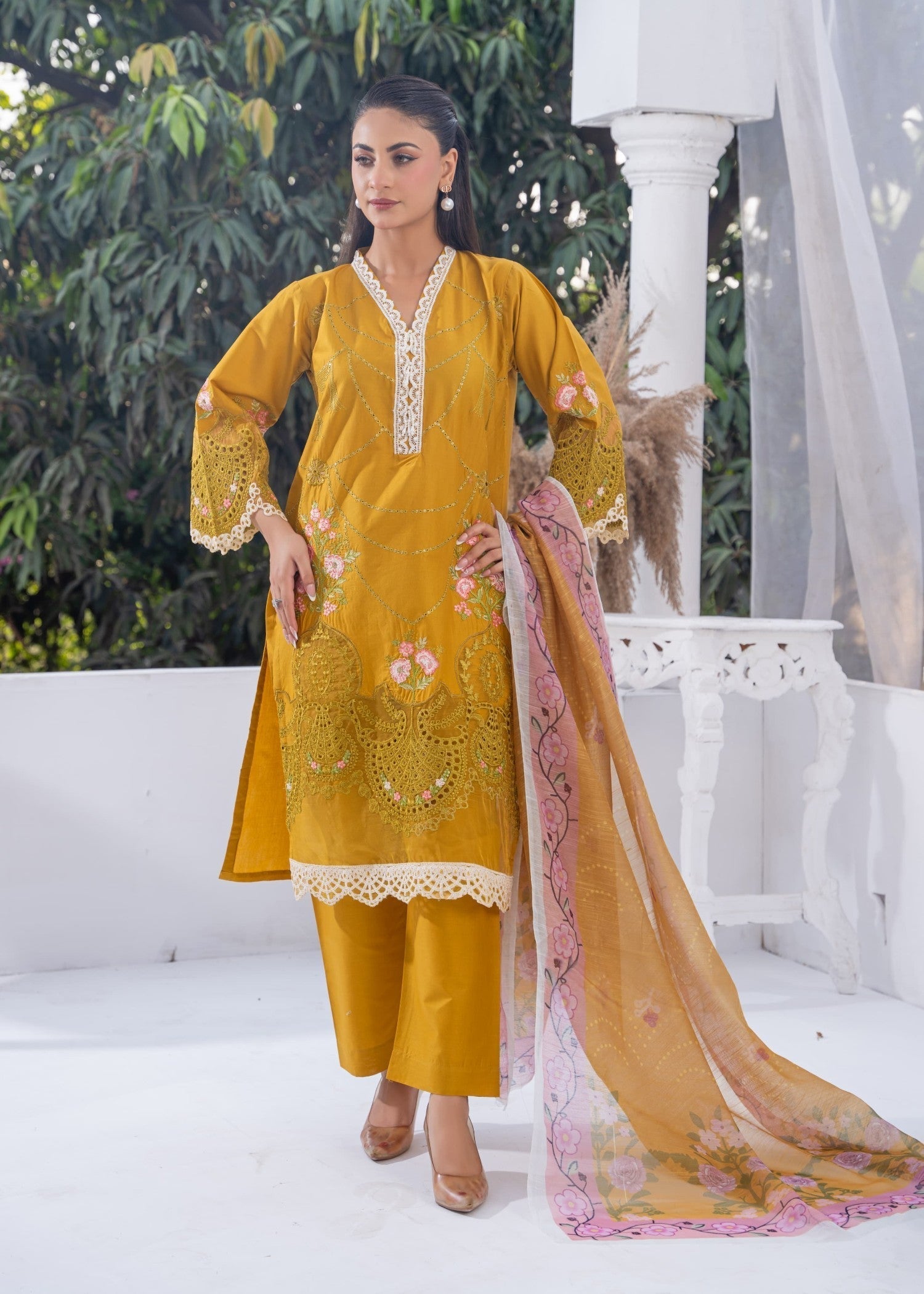 Sajfi Closet Luxury Cotton Stitched for Women | Mustard Women 3pcs