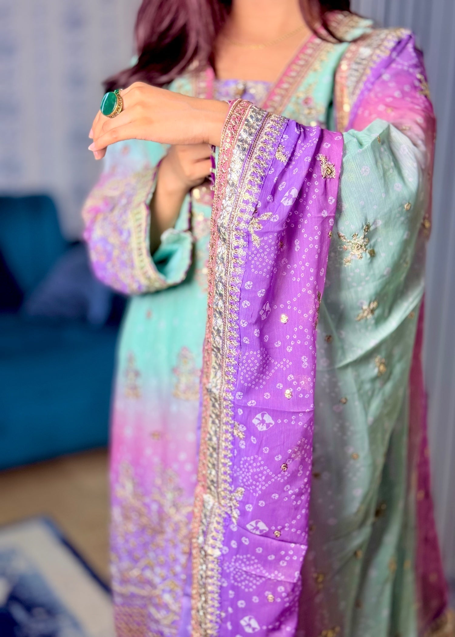 Suits By Sadia Green chunri chiffon Ayesh Women 3pcs