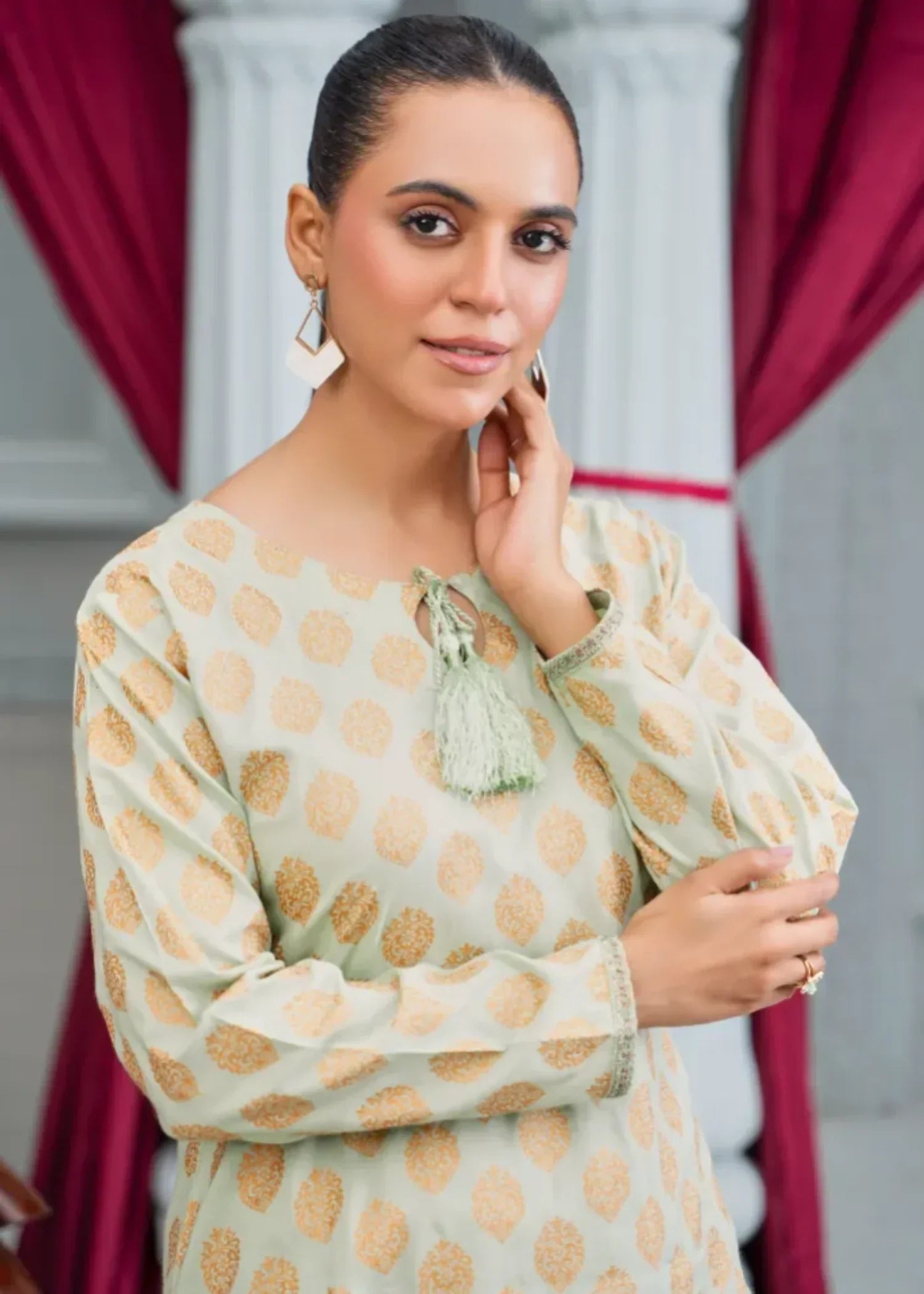 Designer Rack block print pastel green Women 2pcs