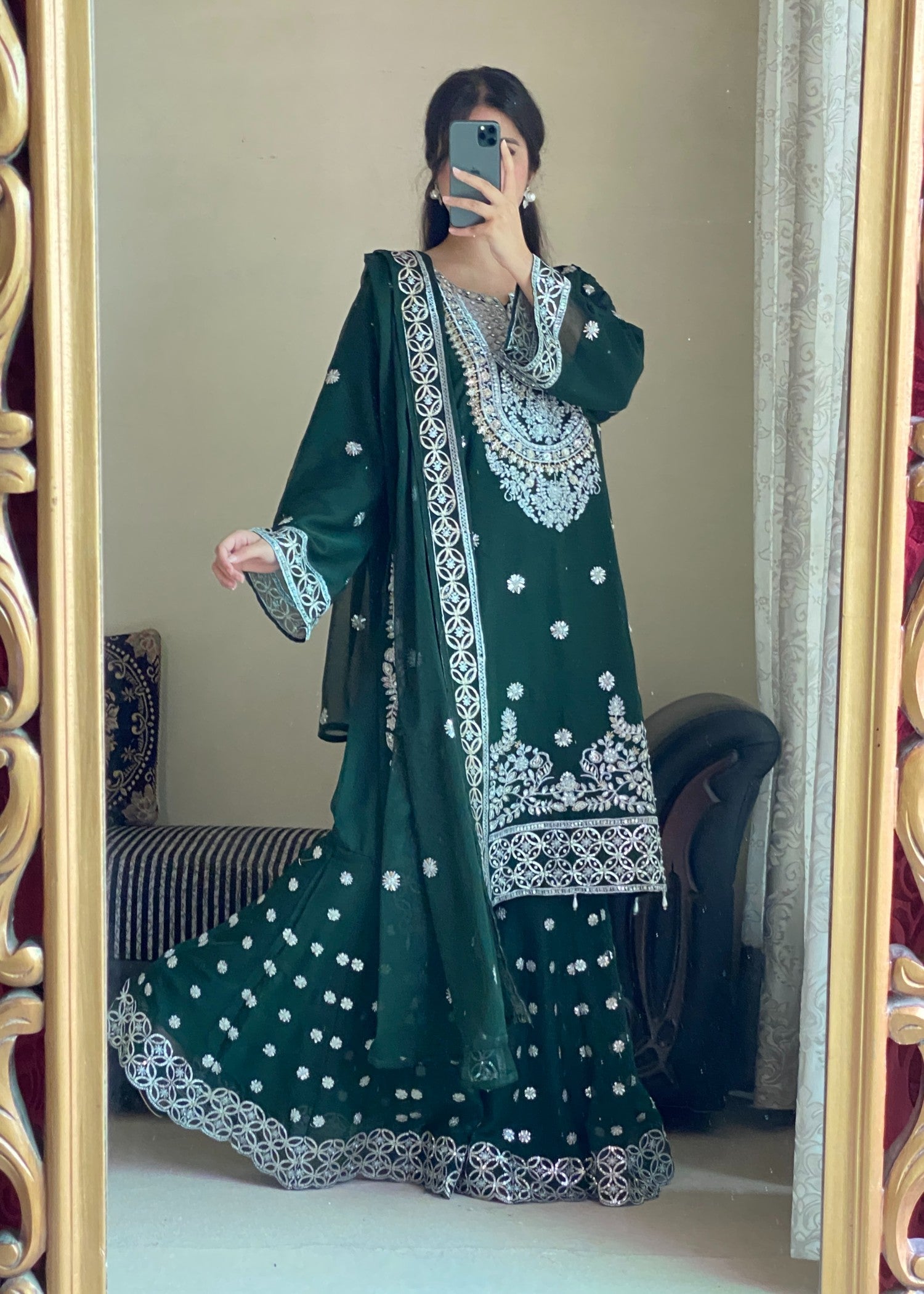 Four Season Boutique FARSHI GHARRARA BOTTLE GREEN Women 3pcs